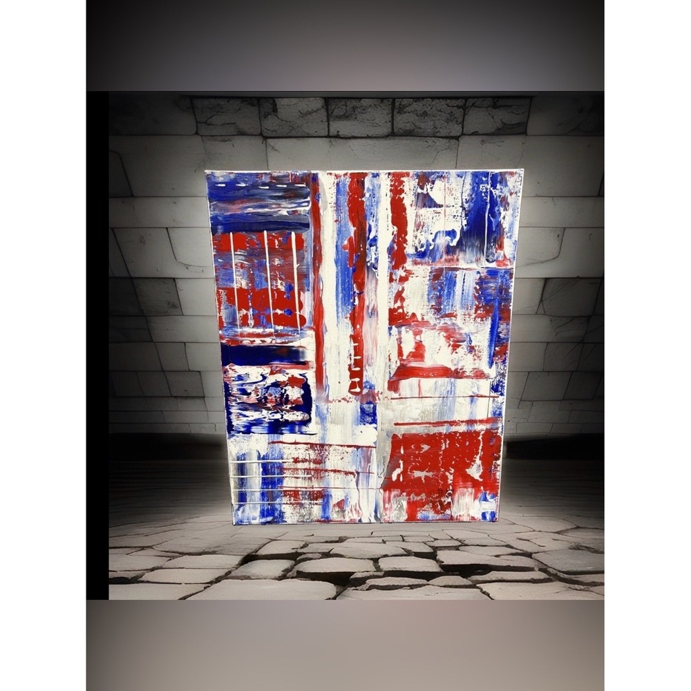 Original Painting Canvas Acrylic Art Red White Blue Titled American Soldier